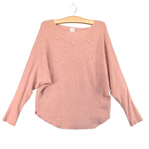 Northern Angel Pullover Sweater Womens Size M Pink Rhinestones Faux Pearls